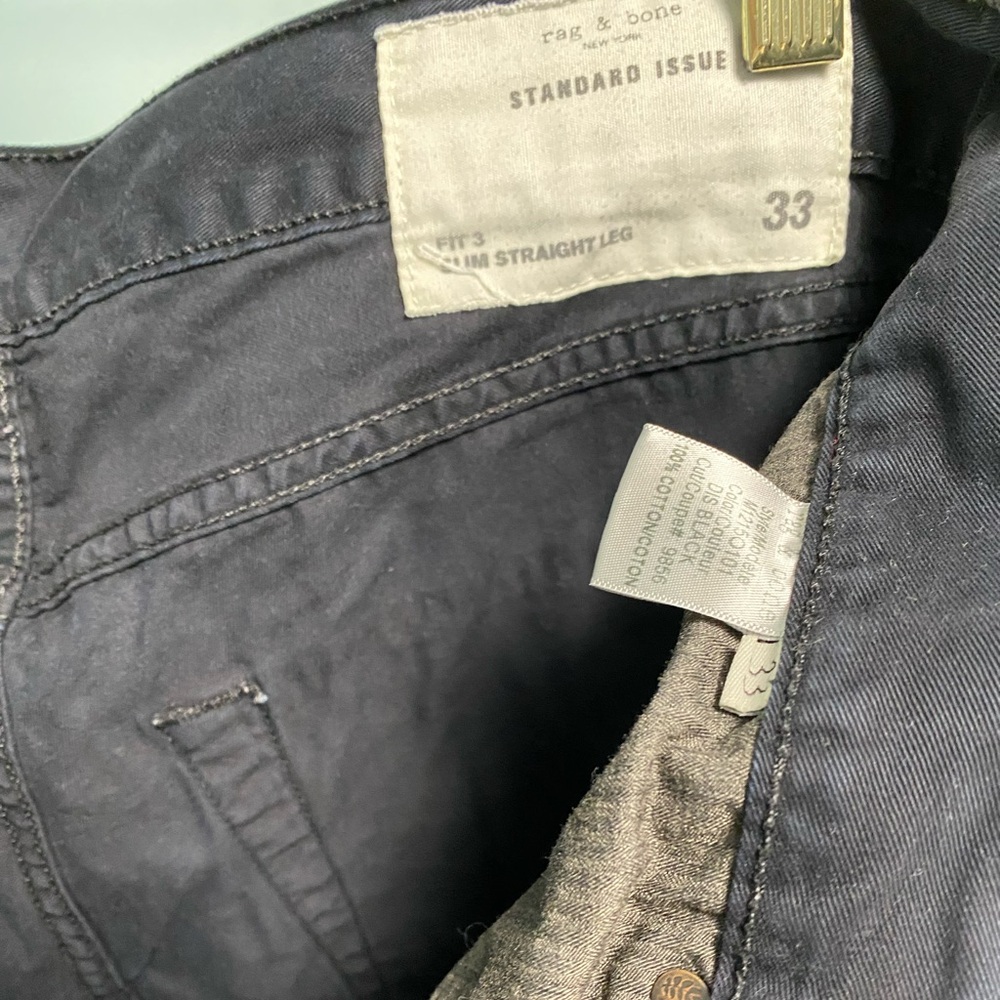 Rag & Bone Men's Standard Issue Fit 3 Slim Straight Black Cotton Pant size 33x32